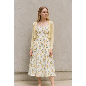 NWT Joie Floral Linen Blend Midi Dress Yellow Tulip Cottagecore Women‎ Sz 10